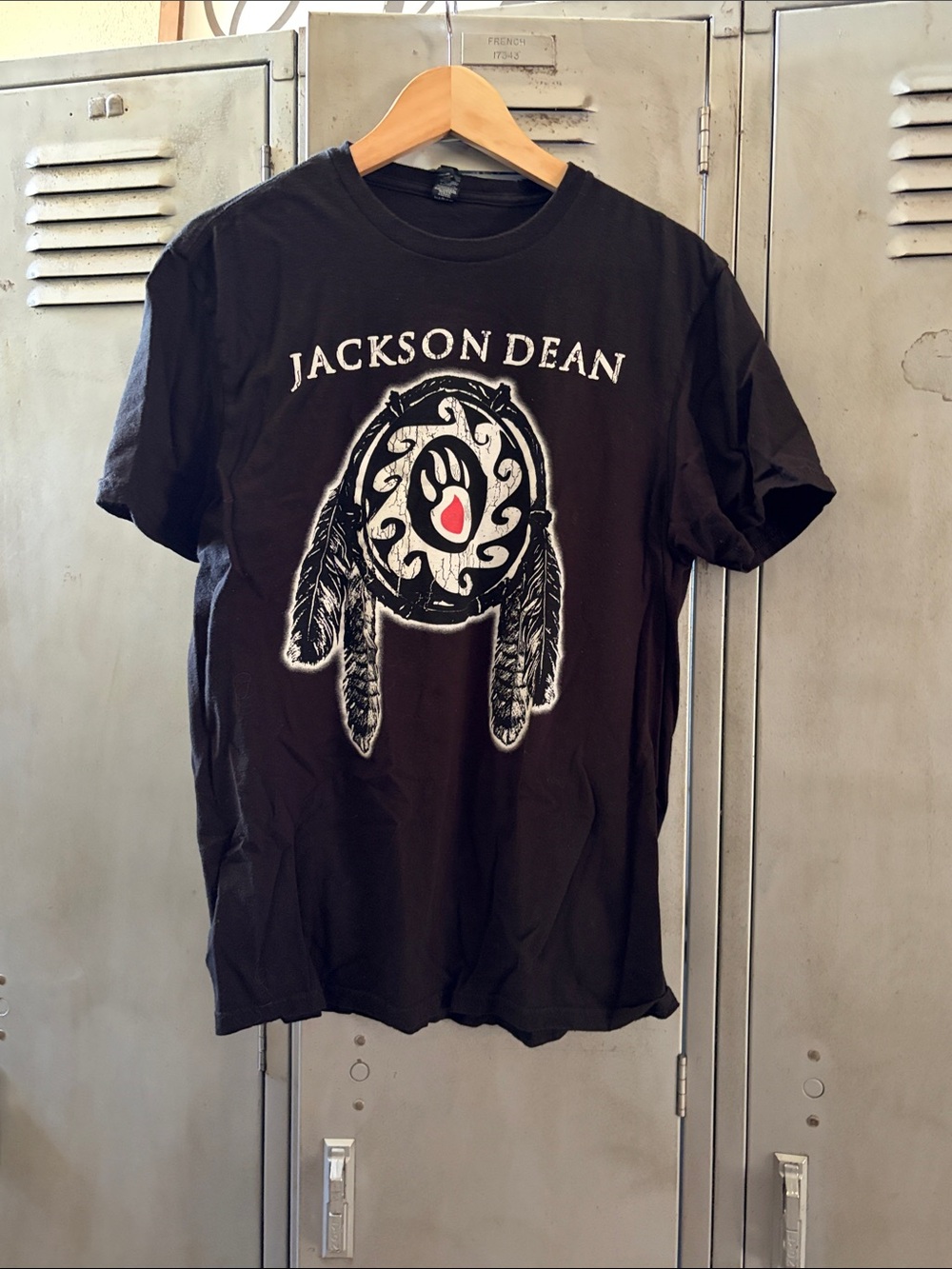 JACKSON Dean Black Graphic Tee with White and Red Emblem